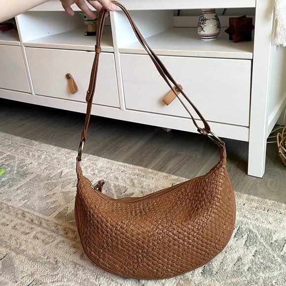 Anthropologie Handbags - Anthropologie Woven Leather Crescent Shoulder Bag - Brown